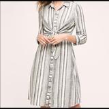 Anthropologie Dresses | Anthropologie Hd In Paris Tie Front Shirtdress | Color: Gray/White | Size: 0