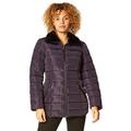 Roman Originals Women Padded Parka Coat Ladies Puffer Quilted Bubble Jacket Autumn Winter Waterproof Rainproof Wind Resistant Thermal Fitted Puffa Faux Fur Trim Concealed Hood - Purple - Size 14