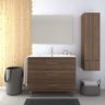 Meuble de salle de bain à poser kayla avec miroir et lavabo - 3 tiroirs - frêne tea - 90CM avec