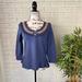 Anthropologie Tops | Anthro | Lilka Embroidered Navy Pom Peplum Blouse | Color: Blue/Yellow | Size: S