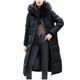 TDZD Women's Thickened Long Padded Puffer Coat, Ladies Winter Warm Down Cotton Jacket Parka with Removable Faux Fur Hood (Black, XL)