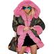 Roiii UK Women Faux Fur Thick Hood Parka Jacket Camouflage Winter Coat Size 8-20 (8, Pink 7005)