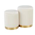 Marla Nesting Pleated Ottoman Set in Gold Metal, Cream Velvet - LumiSource OT-MARLA PLT VCR