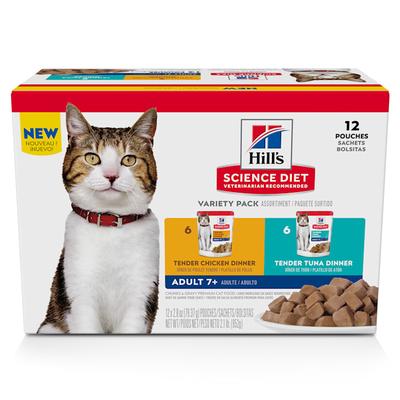 Hill's Science Diet Chicken, Tuna and Ocean Fish Senior 7+ Wet Cat Food Variety Pack, 2.8 oz., Count of 12