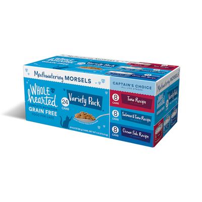WholeHearted All Life Stages Grain-Free Captain's Choice Morsels in Gravy Wet Cat Food Variety Pack, 2.8 oz., Count of 24