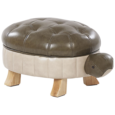 Hocker für Kinder Holz Polyester Dunkelgrün Schildkrötenform Lederoptik Kinderzimmer