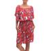 'Floral Rayon Tunic-Style Dress in Strawberry from Bali'