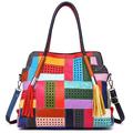 Segater® Women’s Genuine Leather Tote Multicolour Patchwork Hollow Shoulder Bag Cowhide Stitching Colorful Large Handbag Purses (Multicoloured-B)