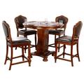 "Sunset Trading Bellagio 5 Piece 42"" Round Counter Height Dining, Chess and Poker Table Set With Reversible 3 in 1 Game Top In Distressed Cherry Brown Wood Includes Upholstered Stools with Nailheads - Sunset Trading CR-87148-TCB-5P"