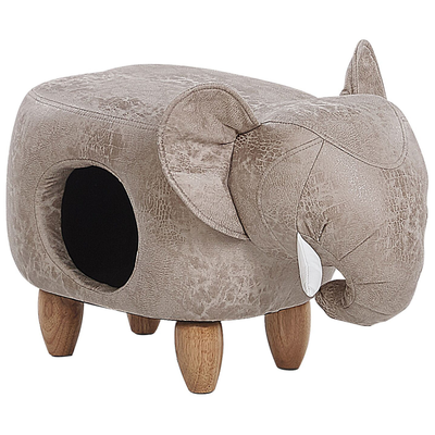 Hocker für Kinder und Tiere Polyester Hellgrau Elefanten-Form Lederoptik mit Höhle Kinderzimmer