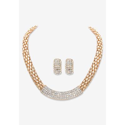 Women's Goldtone Crystal Earring and Choker Necklace Set, 17 - 20" by PalmBeach Jewelry in Crystal