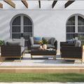 Joss & Main Savion 7 Piece Sectional Seating Group w/ Cushions Synthetic Wicker/All - Weather Wicker/Wicker/Rattan in Yellow | Outdoor Furniture | Wayfair