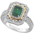 BESTTOHAVE- Ladies Sterling Silver Halo Ring with Green Emerald Cubic Zirconia-O