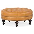 Bradington-Young Well-Rounded 38" Wide Genuine Leather Tufted Round Cocktail Ottoman in Gray | 17.5 H x 38 W x 38 D in | Wayfair