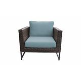 Joss & Main Savion Patio Chair w/ Cushions Wicker/Rattan in Blue/Brown | 29.5 H x 38.2 W x 33.5 D in | Wayfair BARCELONA-04g-BRN-SPA