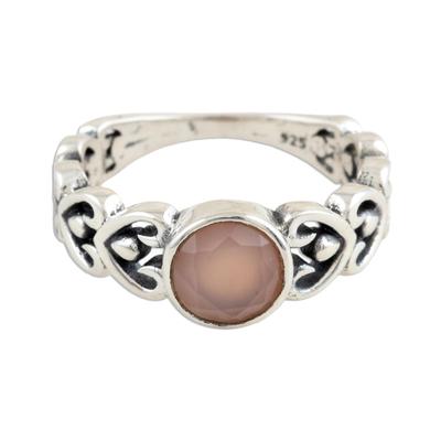Perfect Pink,'Heart Motif Pink Chalcedony Ring'