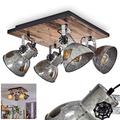 Ceiling Light Hora in Black, Rust Grey and Wood Like Metal,4 swivelling Retro-Industrial Ceiling Spots, Fitting in a Vintage Living Room, for 4 x E27 Bulbs max. 40 Watt