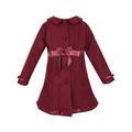 SIRRI Girls Coat and Hat Brushed Wool 2 PC Winter Set in Burgundy Overcoat Dress