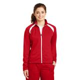 Sport-Tek LST90 Women's Tricot Track Jacket in True Red/White size Large | Polyester