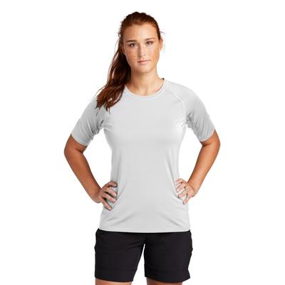 Sport-Tek LST470 Athletic Women's Rashguard Top in White size Small | Polyester/Spandex Blend