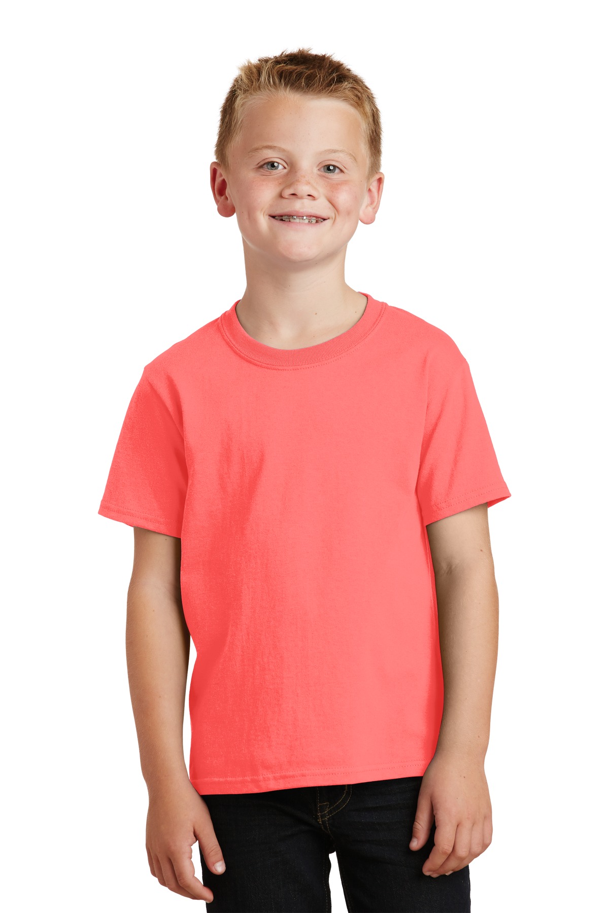 Port & Company PC099Y Youth Beach Wash Garment-Dyed Top in Neon Coral size Medium | Cotton
