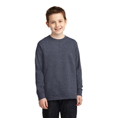 Port & Company PC54YLS Youth Long Sleeve Core Cotton Top in Heather Navy Blue size Large