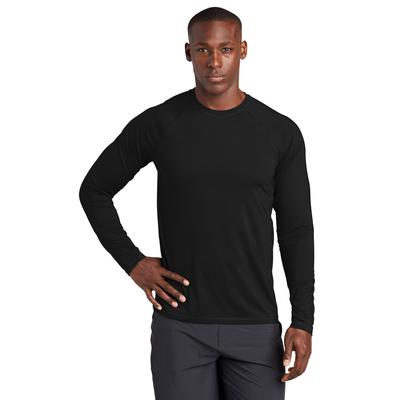 Sport-Tek ST470LS Athletic Long Sleeve Rashguard Top in Black size XS | Polyester/Spandex Blend