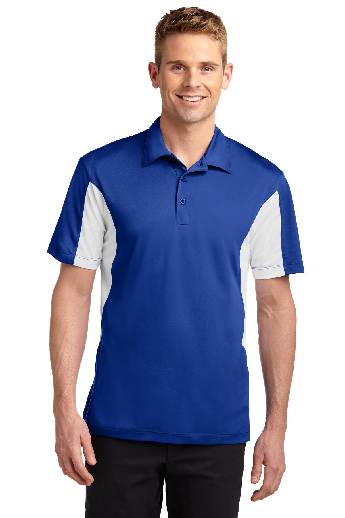 Sport-Tek ST655 Side Blocked Micropique Sport-Wick Polo Shirt in True Royal/White size 2XL | Polyester