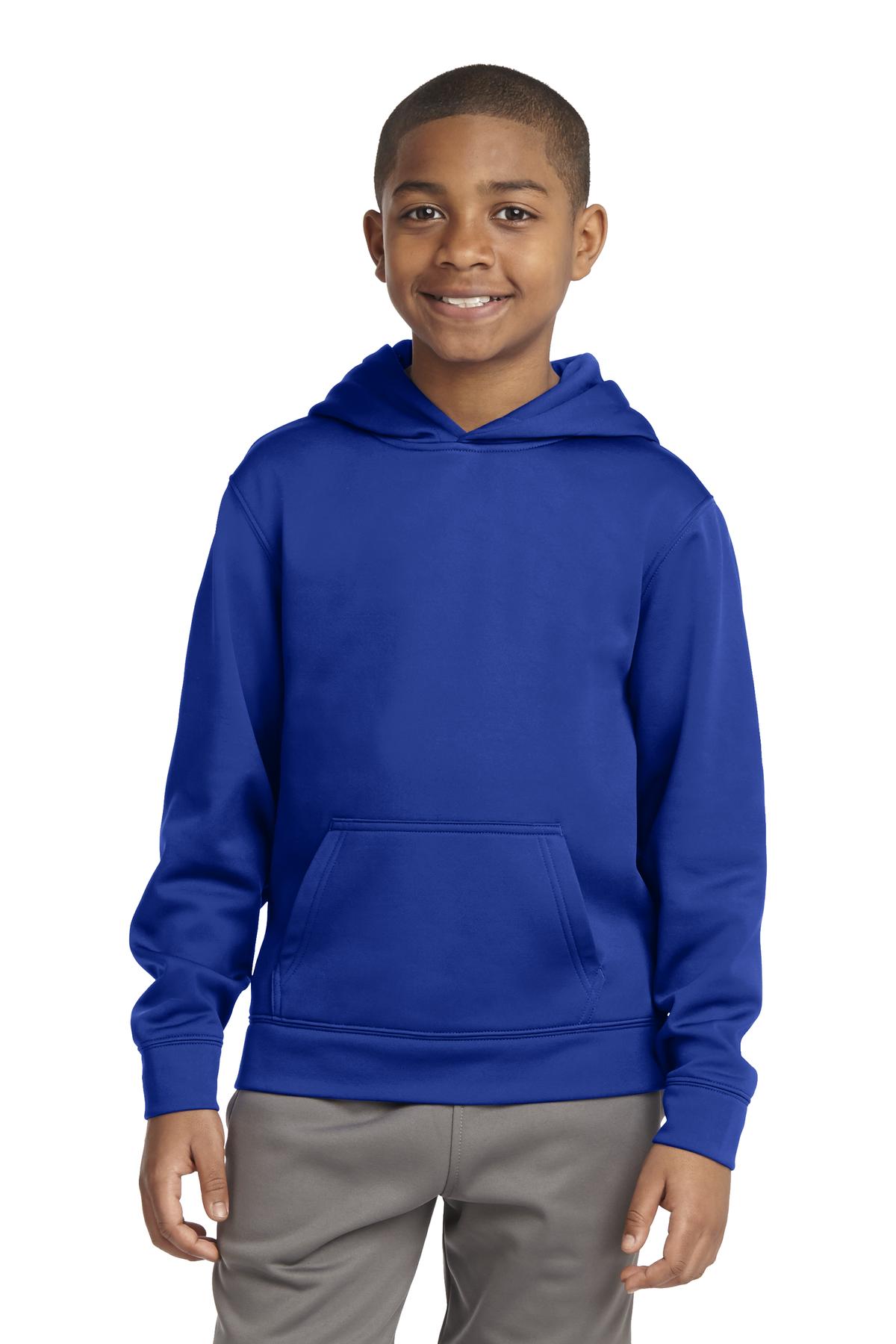 Sport-Tek YST244 Youth Sport-Wick Fleece Hooded Pullover T-Shirt in True Royal Blue size XS | Polyester