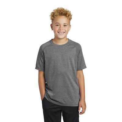 Sport-Tek YST400 Youth PosiCharge Tri-Blend Wicking Raglan Top in Dark Grey Heather size XS | Triblend