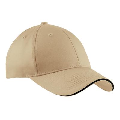 Port & Company CP85 Sandwich Bill Cap in Stone/Black size OSFA | Twill