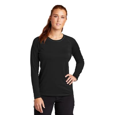 Sport-Tek LST470LS Athletic Women's Long Sleeve Rashguard Top in Black size XL | Polyester Blend