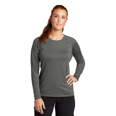 Sport-Tek LST470LS Athletic Women's Long Sleeve Rashguard Top in Dark Smoke Grey size XS | Polyester/Spandex Blend