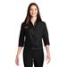 Port Authority LW102 Women's 3/4-Sleeve Carefree Poplin Shirt in Deep Black size XS | Cotton/Polyester Blend