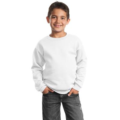 Port & Company PC90Y Youth Core Fleece Crewneck Sweatshirt in White size Small | Cotton/Polyester Blend