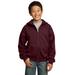 Port & Company PC90YZH Youth Core Fleece Full-Zip Hooded Sweatshirt in Maroon size XL | Cotton/Polyester Blend