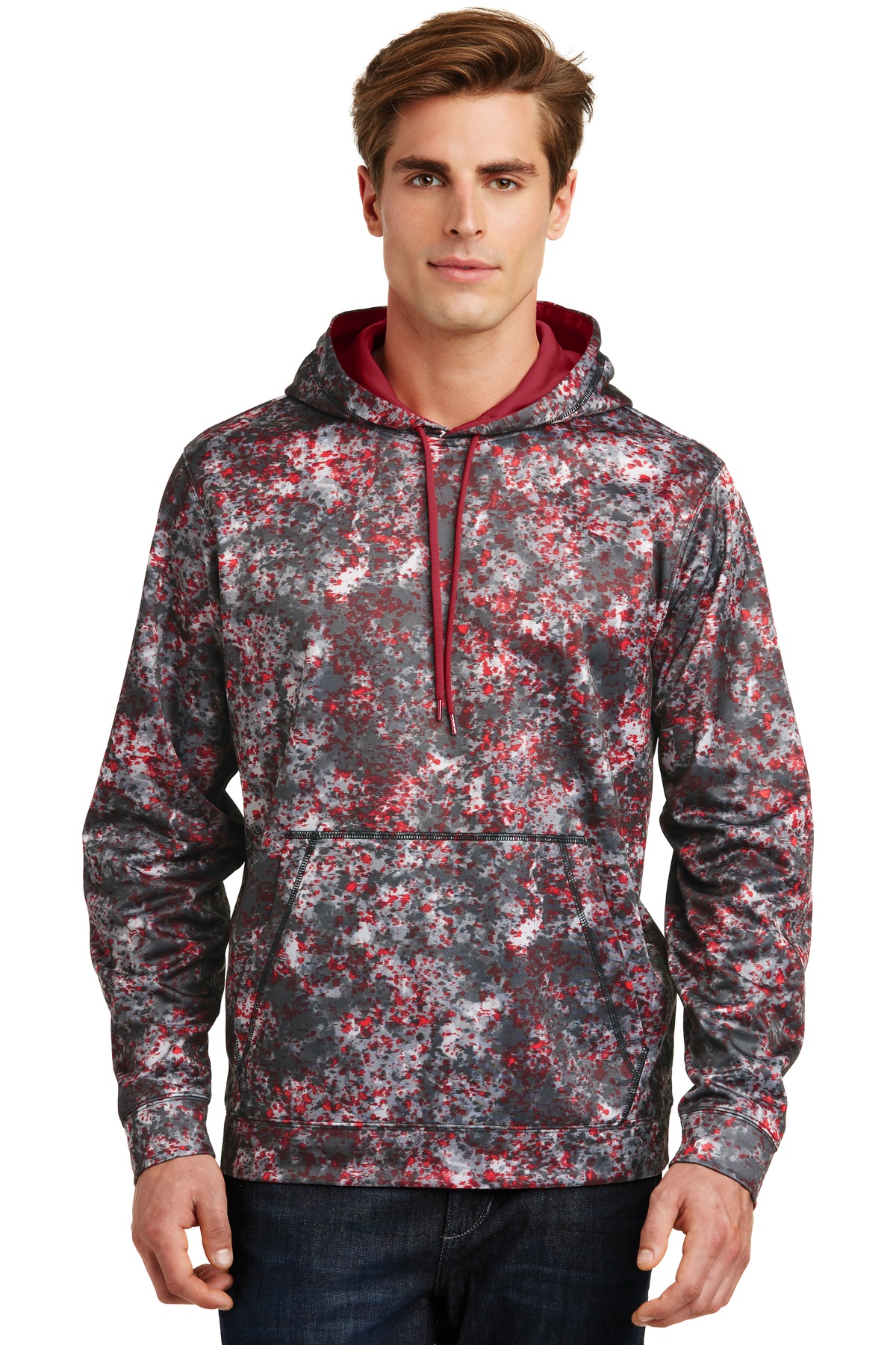 Sport-Tek ST230 Sport-Wick Mineral Freeze Fleece Hooded Pullover T-Shirt in Deep Red size Medium | Polyester