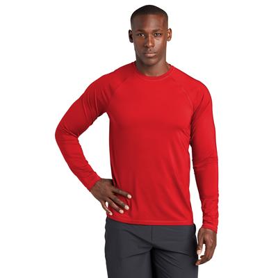 Sport-Tek ST470LS Athletic Long Sleeve Rashguard Top in True Red size XL | Polyester/Spandex Blend