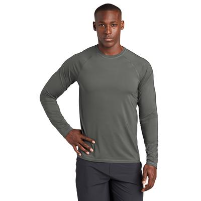 Sport-Tek ST470LS Athletic Long Sleeve Rashguard Top in Dark Smoke Grey size 2XL | Polyester/Spandex Blend