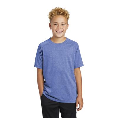 Sport-Tek YST400 Youth PosiCharge Tri-Blend Wicking Raglan Top in True Royal Blue Heather size Small | Triblend