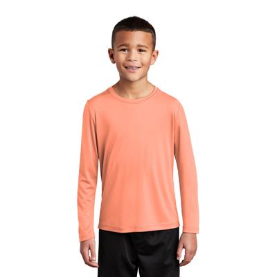 Sport-Tek YST420LS Youth Posi-UV Pro Long Sleeve Top in Soft Coral size XS | Polyester