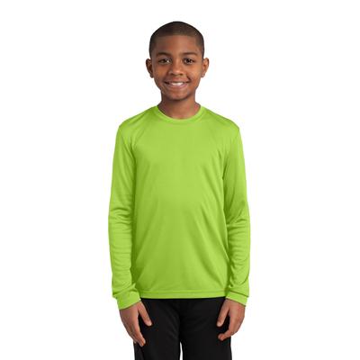 Sport-Tek YST350LS Youth Long Sleeve PosiCharge Competitor Top in Lime Shock size Medium | Polyester