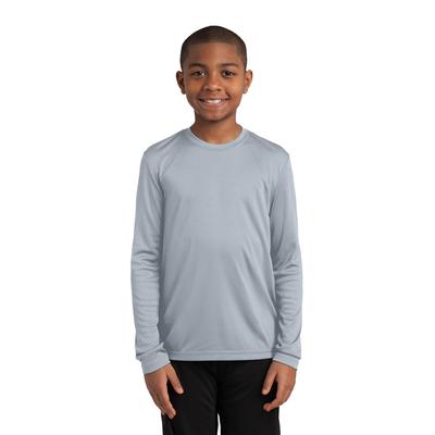 Sport-Tek YST350LS Youth Long Sleeve PosiCharge Competitor Top in Silver size XL | Polyester