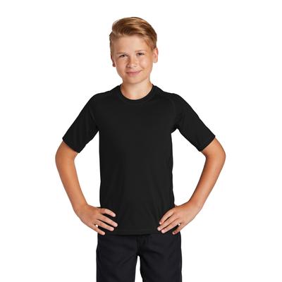 Sport-Tek YST470 Athletic Youth Rashguard Top in Black size Medium | Polyester/Spandex Blend