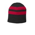 Port & Company C922 Fleece-Lined Striped Beanie Cap Hat in Black/Red size OSFA | Polyester