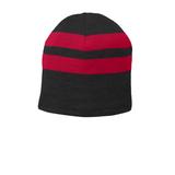 Port & Company C922 Fleece-Lined Striped Beanie Cap Hat in Black/Red size OSFA | Polyester