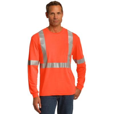 CornerStone CS401LS ANSI 107 Class 2 Long Sleeve Safety T-Shirt in Orange/Reflective size XL | Polyester