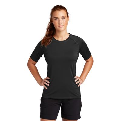 Sport-Tek LST470 Athletic Women's Rashguard Top in Black size Medium | Polyester/Spandex Blend