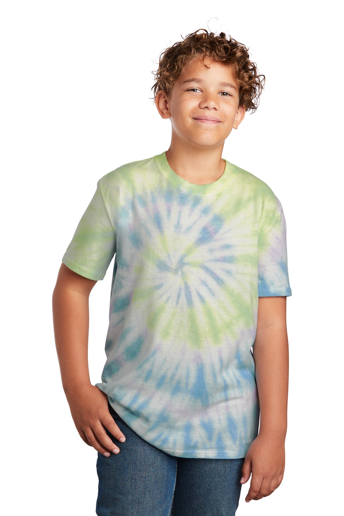 Port & Company PC147Y Youth Tie-Dye Top in Watercolor Spiral size XS | Cotton