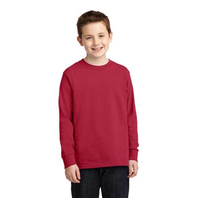 Port & Company PC54YLS Youth Long Sleeve Core Cotton Top in Red size Small